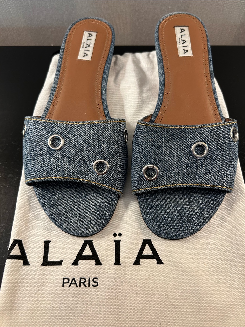 Alaia Blue Denim Mules